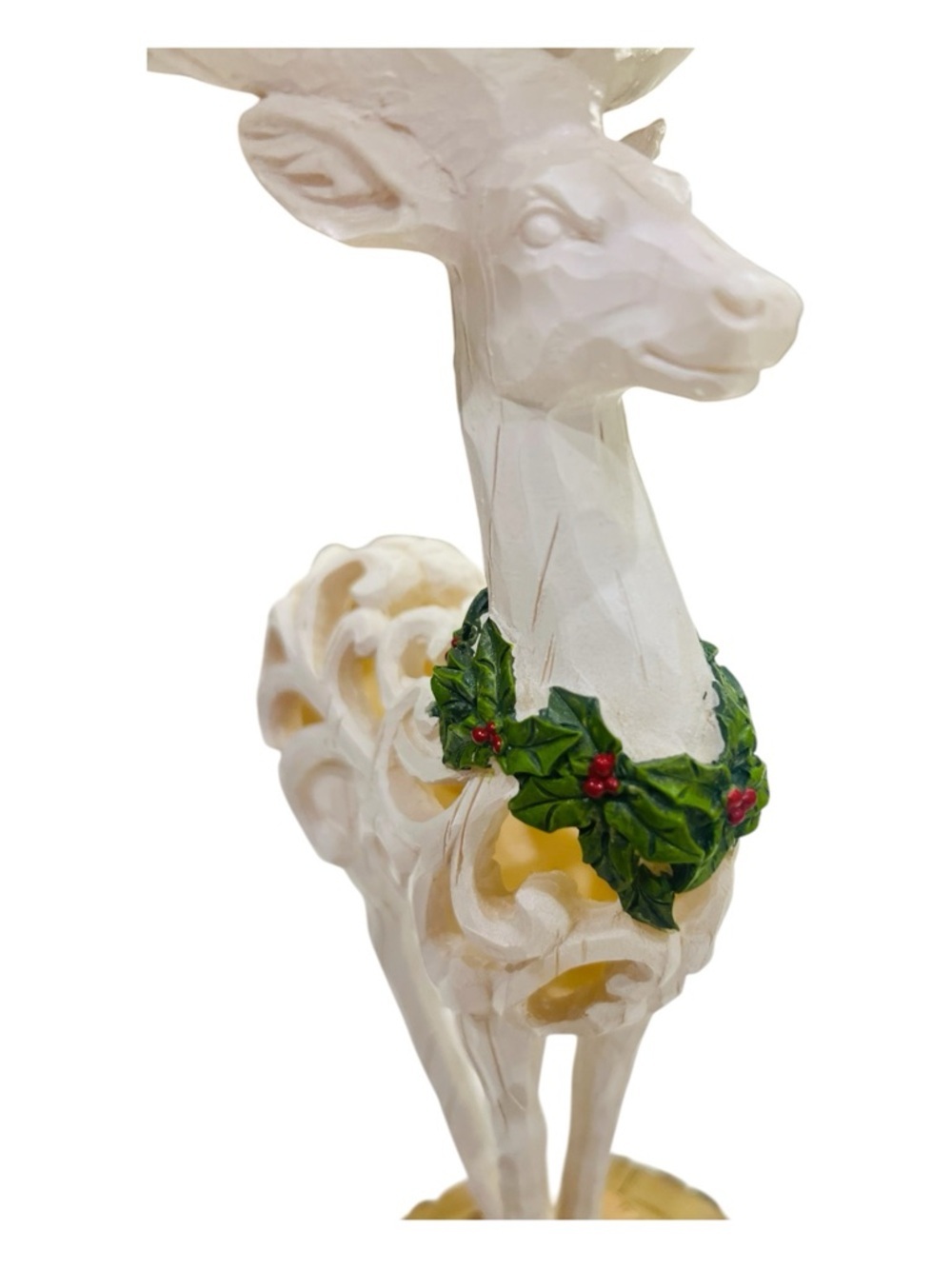 Vintage Christmas Deer Candle Holders Set of 2 | 12” Resin Reindeer Pillar - Picture 3 of 6